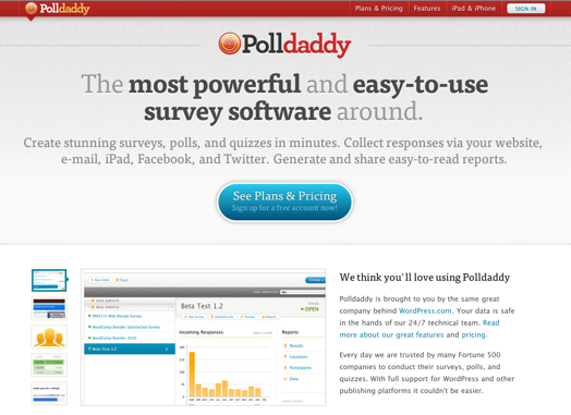 Online survey software - conduct your customer surveys and polls with Polldaddy _ Polldaddy.com Screenshot-new Polldaddy.com redesign